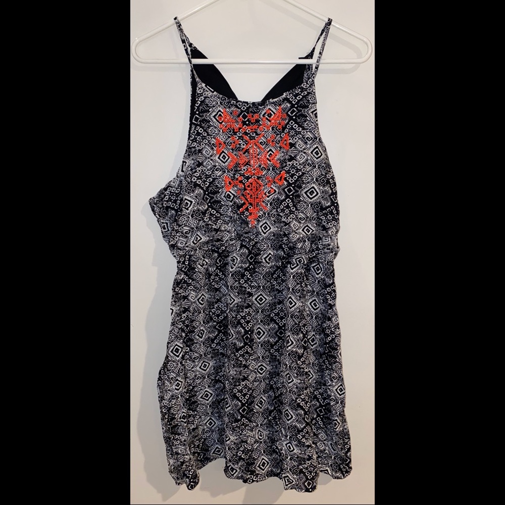 Navy & White Printed Dress with Pink Top Detail